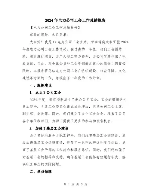 2024年电力公司工会工作总结报告