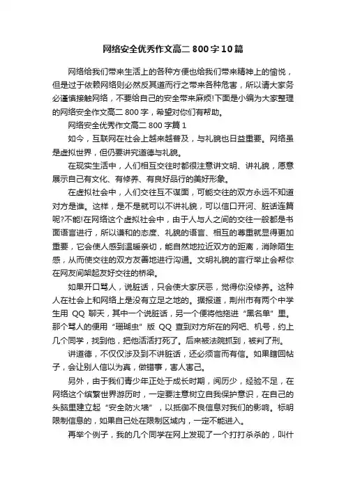 网络安全优秀作文高二800字10篇