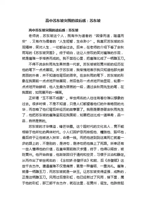 高中苏东坡突围的读后感：苏东坡