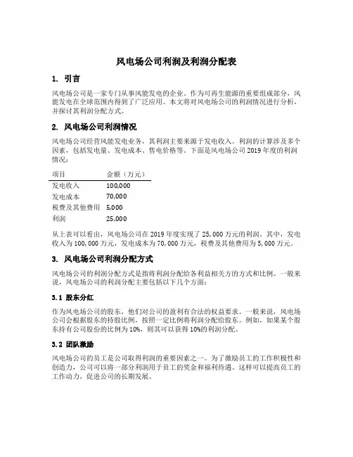 风电场公司利润及利润分配表