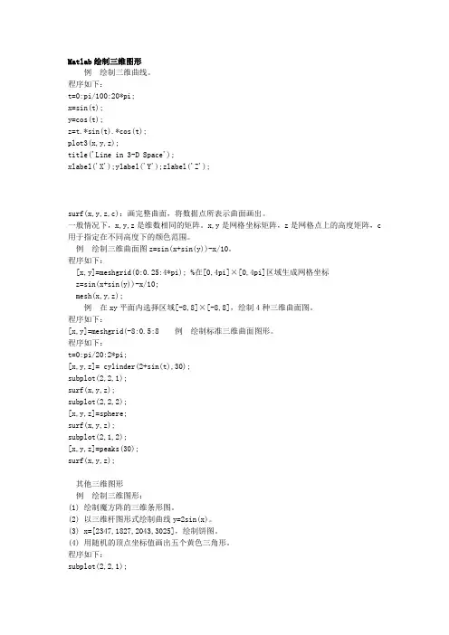 matlab各种三维绘图及实例