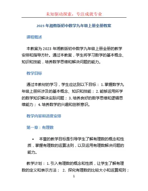 2023年湘教版初中数学九年级上册全册教案