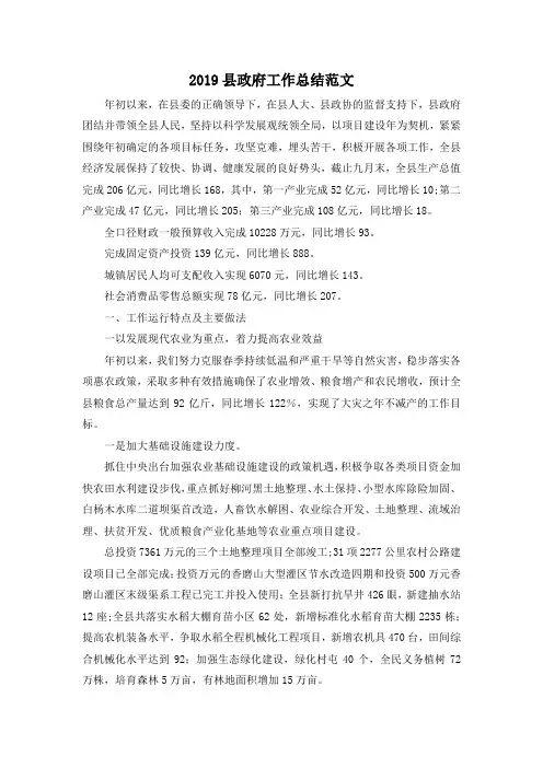 最新-2019县政府工作总结范文 精品