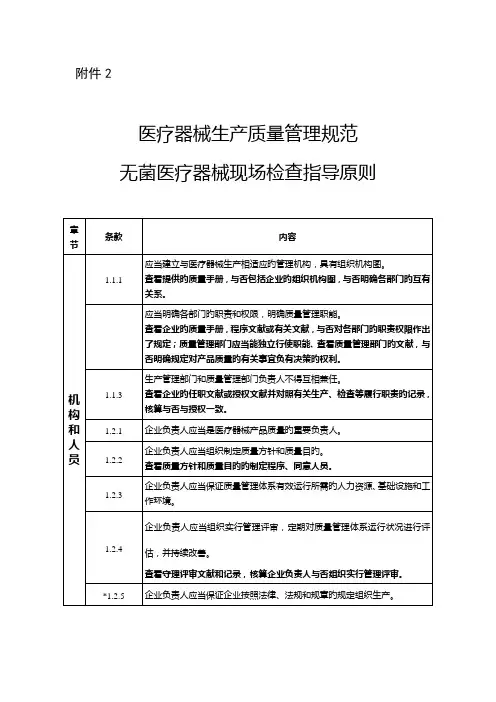 医疗器械生产质量管理规范无菌医疗器械现场检查指导原则