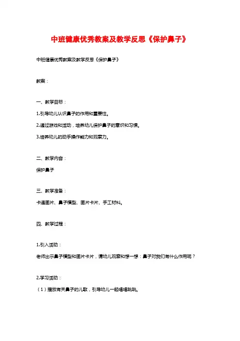 中班健康优秀教案及教学反思《保护鼻子》