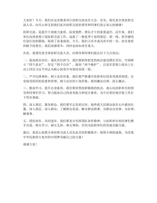 挂职交流动员发言稿