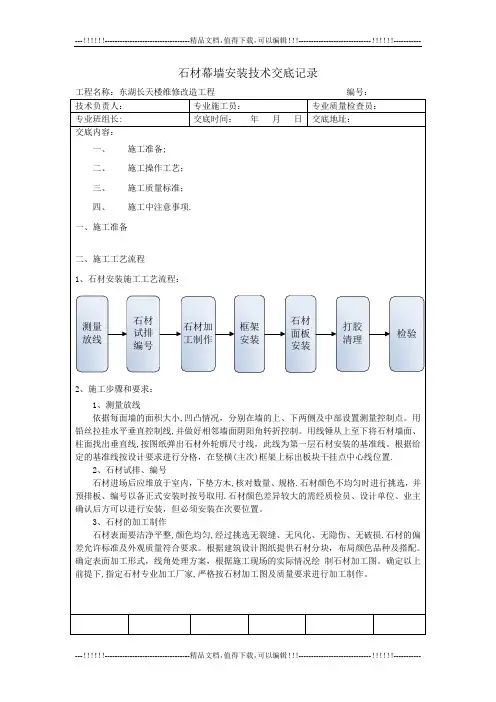 石材幕墙安装技术交底【最新范本模板】
