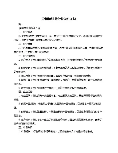 营销策划书企业介绍3篇