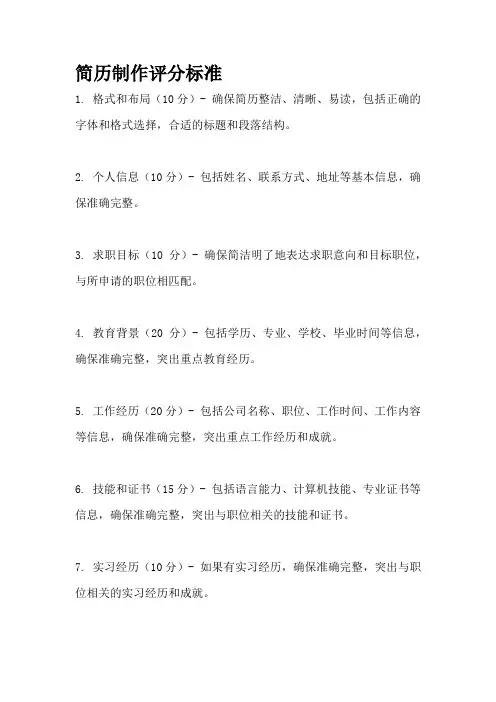 简历制作评分标准
