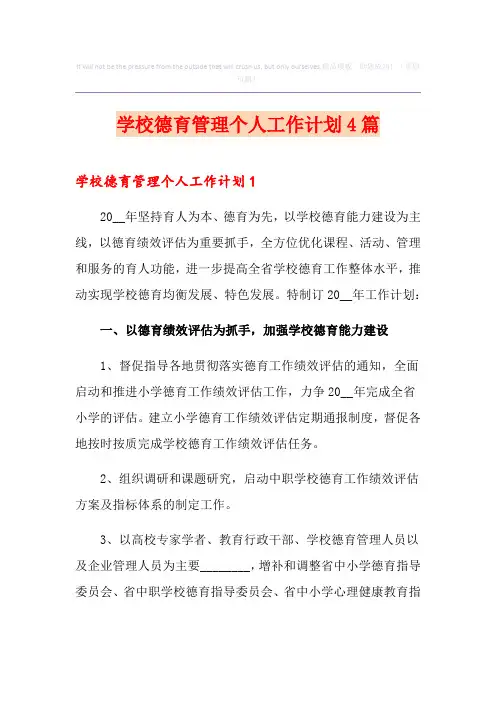 学校德育管理个人工作计划4篇