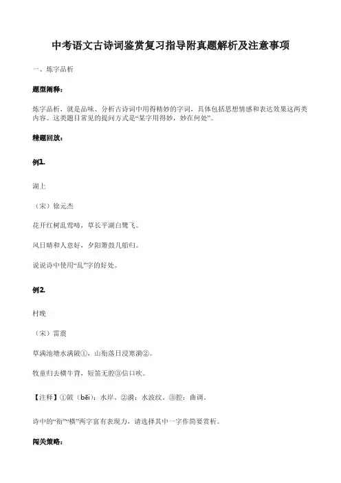 中考语文古诗词鉴赏复习指导附真题解析及注意事项