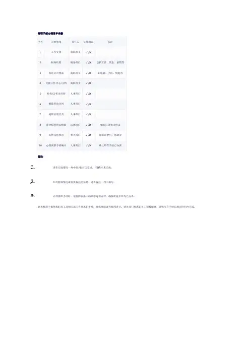 离职手续办理清单表格
