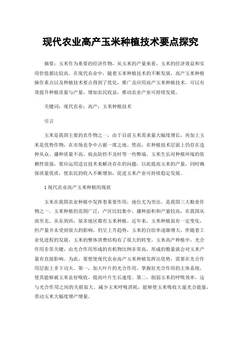 现代农业高产玉米种植技术要点探究