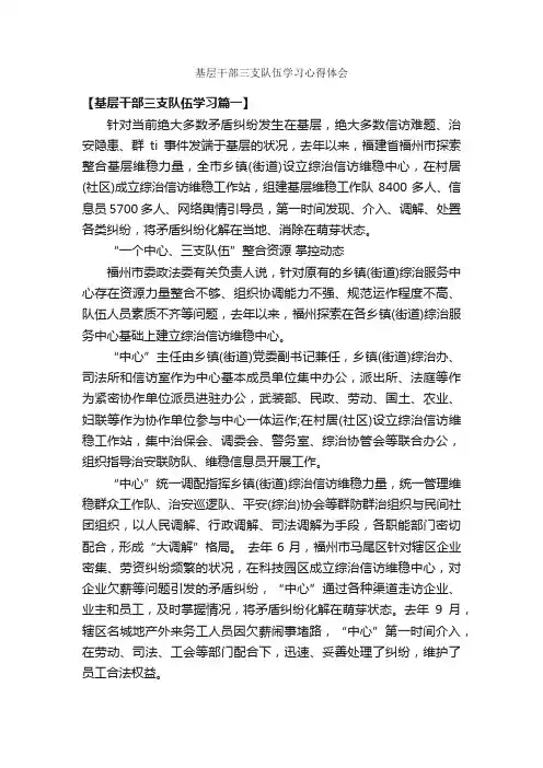 基层干部三支队伍学习心得体会_学习心得体会_