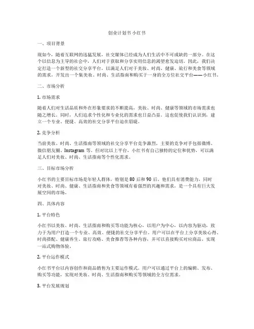 创业计划书 小红书