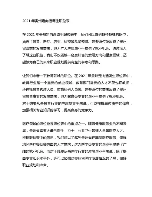 2021年贵州定向选调生职位表
