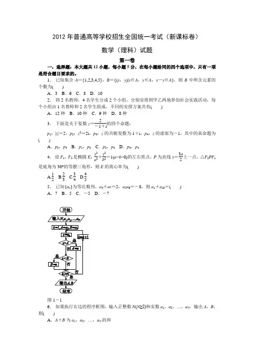 2012年高考数学(理)真题(Word版)——新课标卷(试题+答案解析)