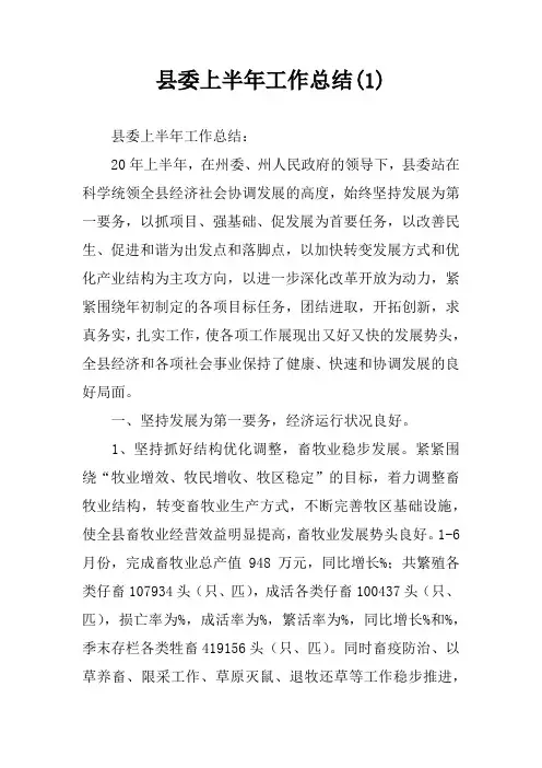 县委上半年工作总结(1)