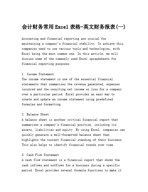会计财务常用Excel表格-英文财务报表(一)