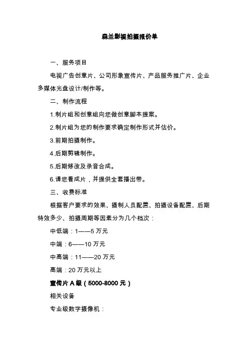 森兰影视宣传片报价单