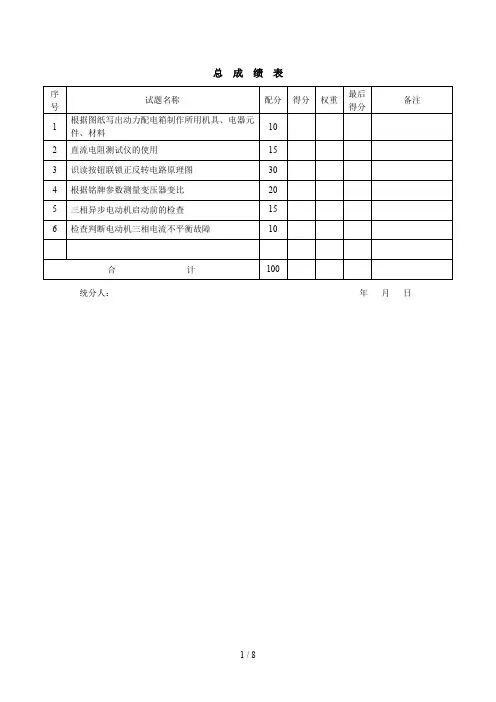 工程电气设备安装调试中评分记录表