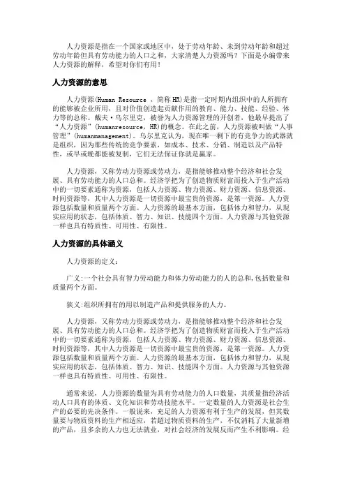人力资源的名词解释详细解析