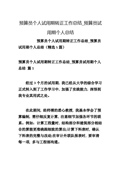 预算员个人试用期转正工作总结_预算员试用期个人总结
