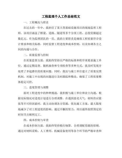 工程监理个人工作总结范文 (2)
