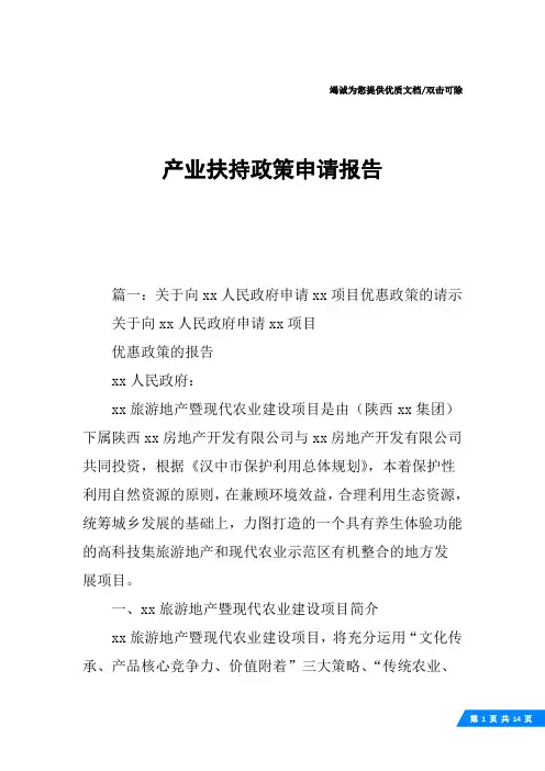 产业扶持政策申请报告