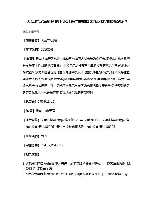 天津市滨海新区地下水开采与地面沉降优化控制数值模型