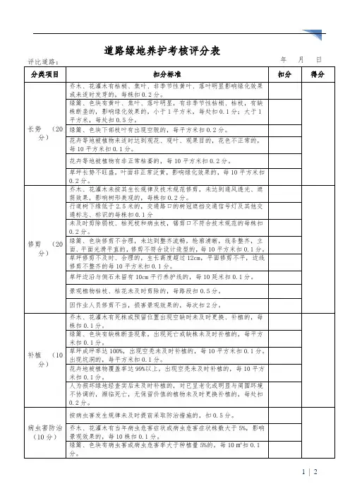 道路绿地养护考核评分表