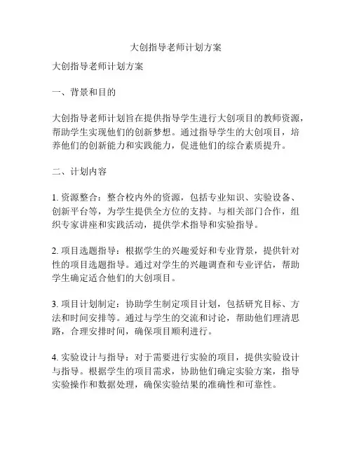大创指导老师计划方案