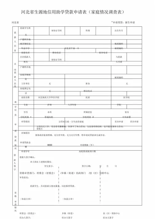河北省生源地信用助学贷款申请表(空白).doc