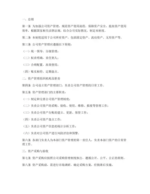 资产管理制度范本模板
