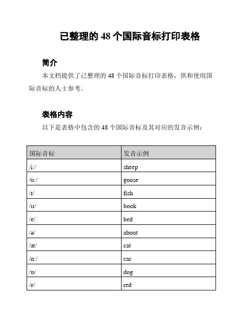 已整理的48个国际音标打印表格