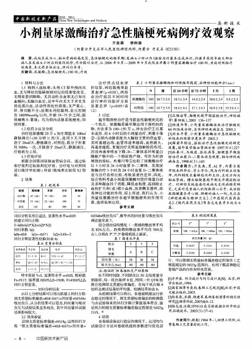 小剂量尿激酶治疗急性脑梗死病例疗效观察
