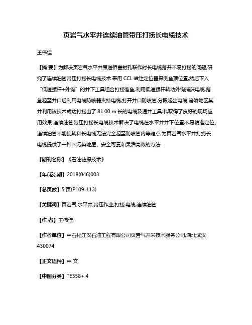 页岩气水平井连续油管带压打捞长电缆技术