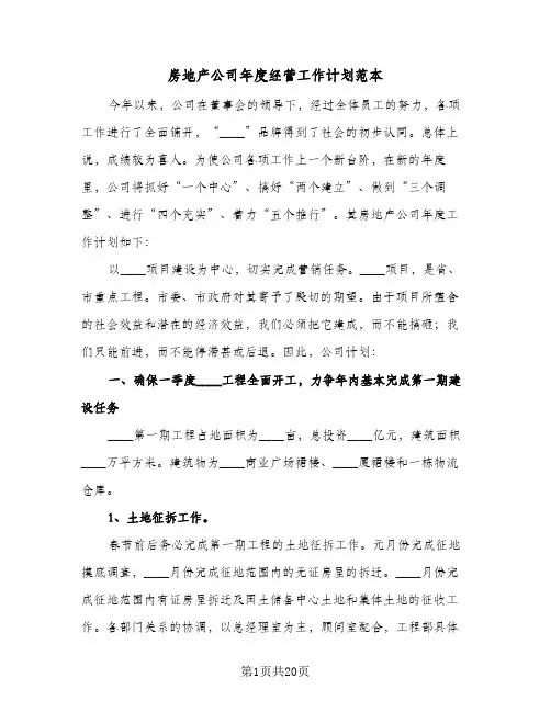 房地产公司年度经营工作计划范本(三篇)