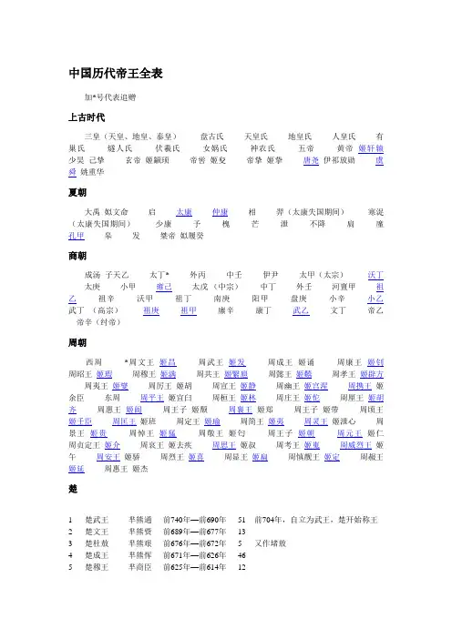 中国历代帝王全表