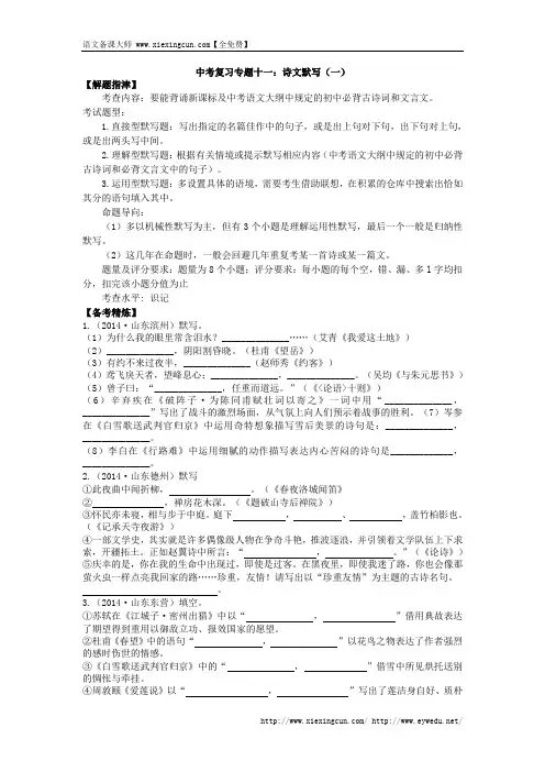 中考语文复习：《诗文默写》专题讲练(含答案解析)