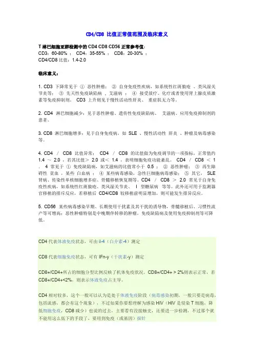 CD4CD8比值正常值范围及临床意义