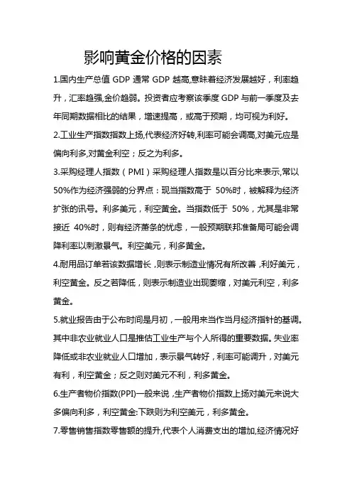 影响黄金价格的因素