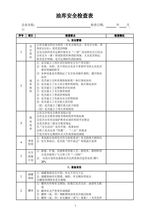 油库专项安全检查表