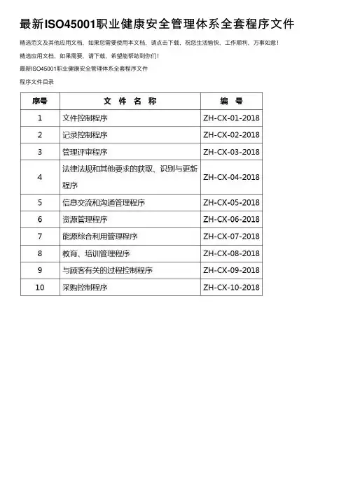 最新ISO45001职业健康安全管理体系全套程序文件