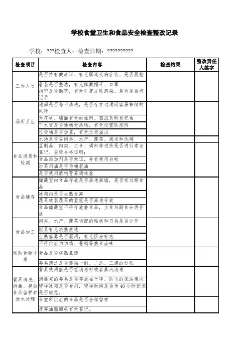 学校食堂卫生和食品安全检查记录
