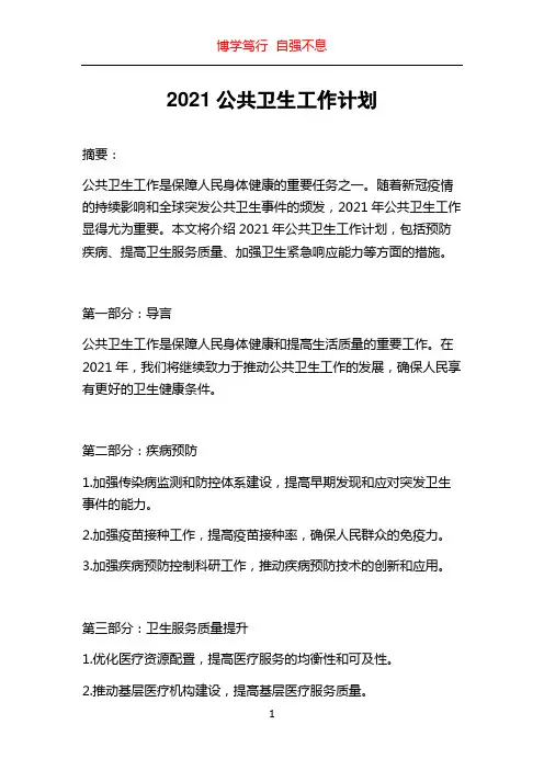 2021公共卫生工作计划