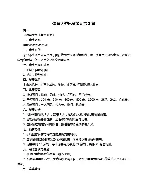 体育大型比赛策划书3篇