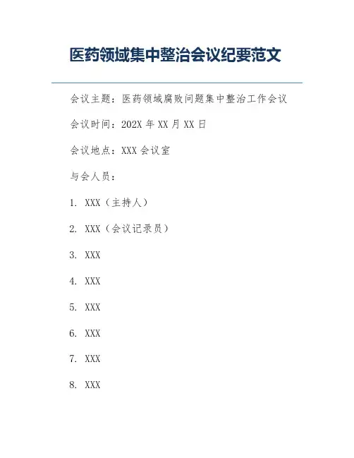医药领域集中整治会议纪要范文
