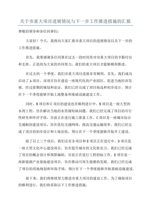 关于市重大项目进展情况与下一步工作推进措施的汇报