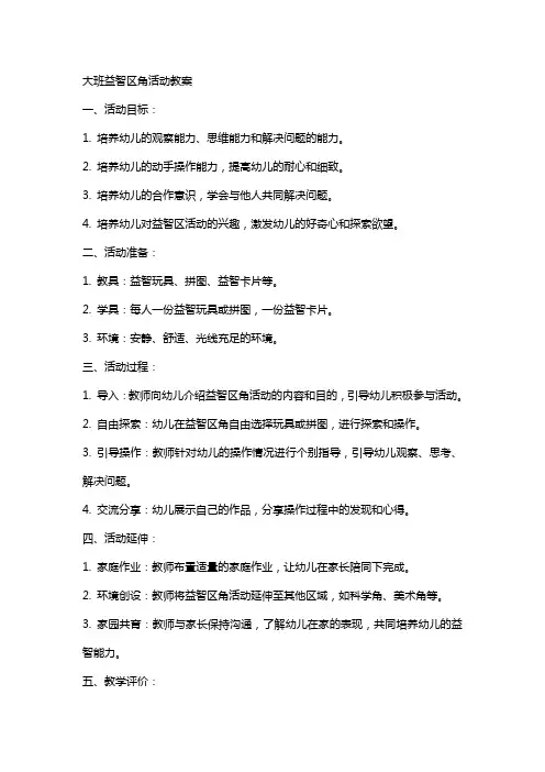 大班益智区角活动教案
